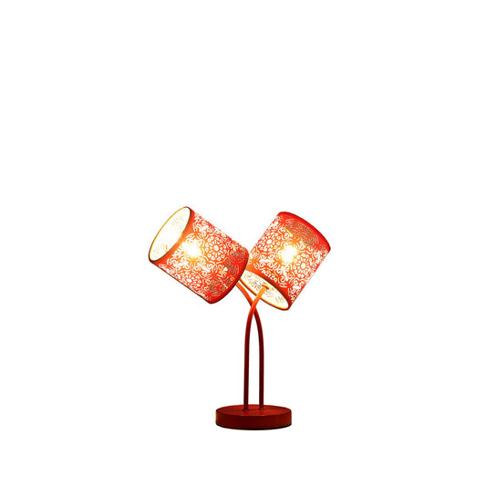 17" In Bohemian Paisley 2-Light Cylinder Red Table Lamp