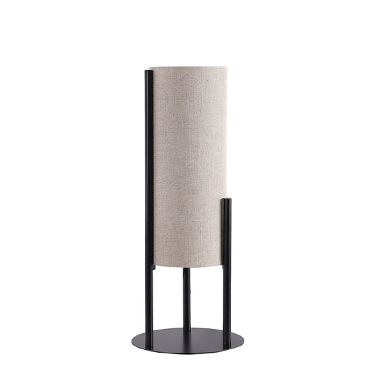 22" H Modern Upright Beige Linen Drum Black Metal Table Lamp for Living Room, Nightstand Bedside Table Lamp for Bedroom, LED Lamp