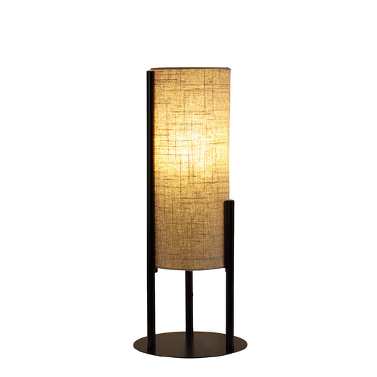 22" H Modern Upright Beige Linen Drum Black Metal Table Lamp for Living Room, Nightstand Bedside Table Lamp for Bedroom, LED Lamp