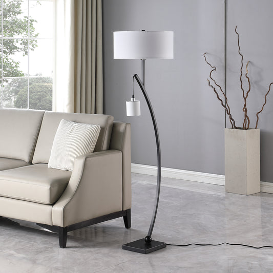 59" In Contemporary Dual Black Arc W/ Hanging Pendelum Lamp Metal Floor Lamp