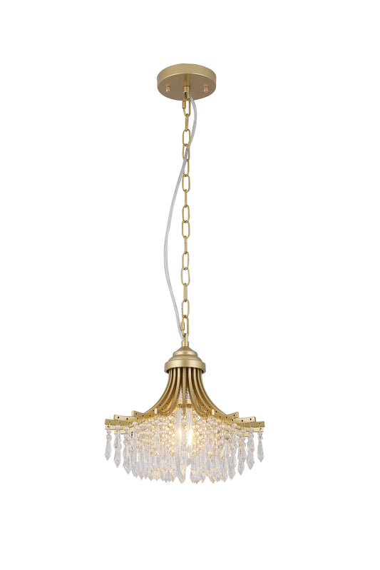 11.75" Dia X 10" H Single Bulb Matte Gold Glass Fan Shape Pendant Chandelier