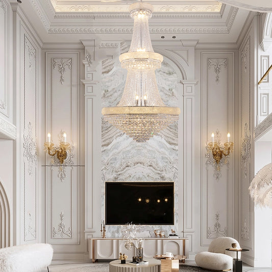 72" in Luxurious Two Tier Empire K9 Crystal Chandelier 35-LED Bulbs Classical Hardwired Ceiling Chandelier Lamp for Living Room, Hallway, Dining Room