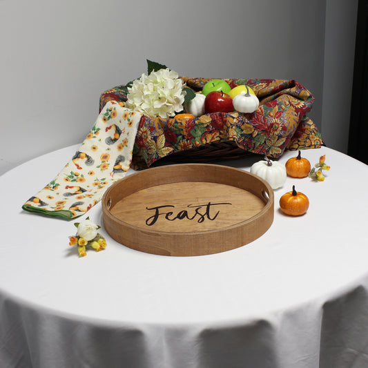 13.75_ Sip & Serve Stylish Wooden Decorative Serving Tray, for Home DŽcor, Living Room, Counter, ÒFeastÓ in Natural Wood