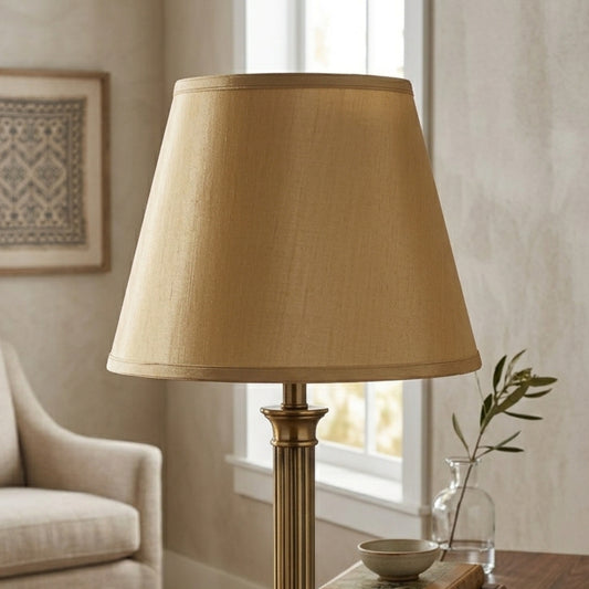 Cloth & Wire Deep Empire Hardback No Slub Lampshade with Washer Fitter, Tan Color Natural Fabric Lampshade for Table Lamps, 10" Top x 18" Bottom x 13" Height