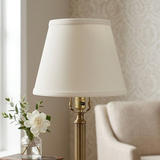 Cloth & Wire Deep Empire Hardback No Slub Lampshade with Washer Fitter, White Natural Fabric Lampshade for Table Lamps, 10" Top x 18" Bottom x 13" Height