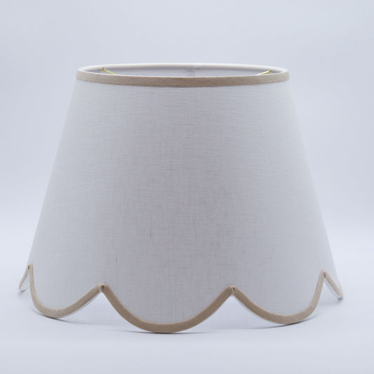 Scallop White Linen Shade with Tan Trim – 10" Modern Hardback Lampshade