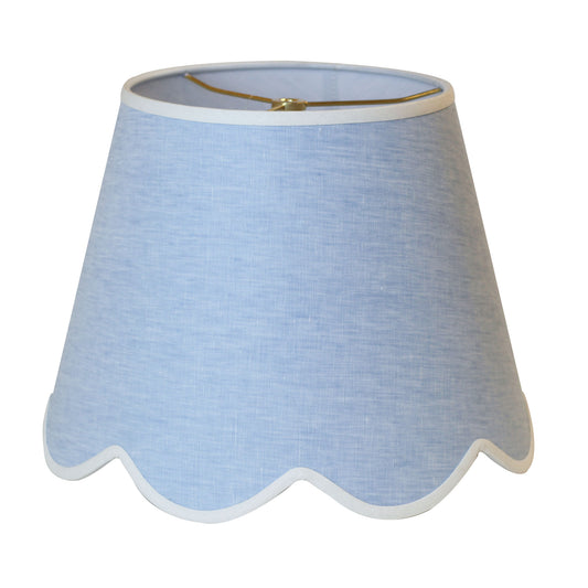 Scallop Blue Linen Shade 16" Modern Hardback Lampshade