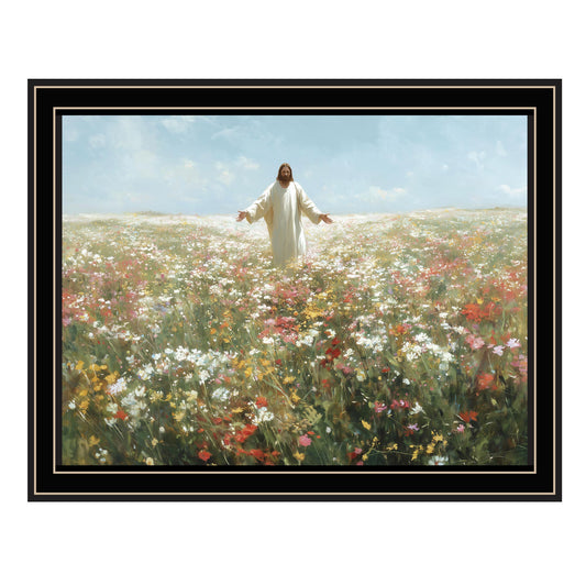 "Heavenly Wildflowers with Jesus" by Heidi Kuntz, Ready to Hang Framed Print, Black Frame