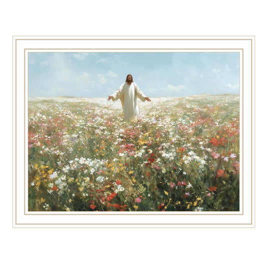 "Heavenly Wildflowers with Jesus" by Heidi Kuntz, Ready to Hang Framed Print, White Frame