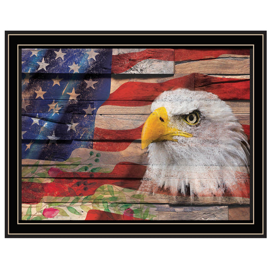 "Waving American Flag w/Eagle" by JGS Studios, Ready to Hang Framed Print, Black Frame