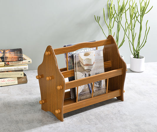 14" Tall Wooden Magazine Rack, Oak finish