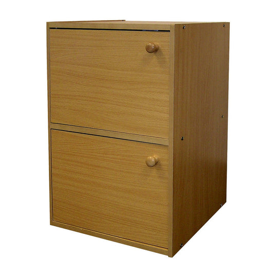 24" Tall 2-Tier Wooden Bookcase / Book Shelf with Doors, Natural Finish