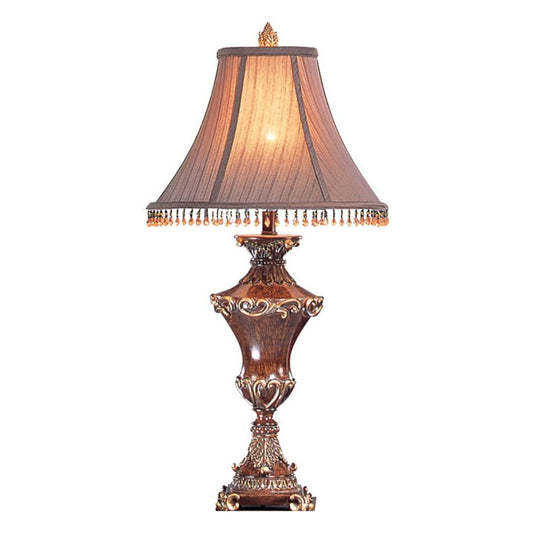 31" Tall Polyresin Table Lamp with Wooden finish, Brown Shade