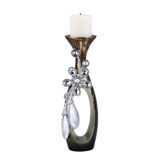 20" Tall Polyresin "Balleria" Candleholder, Crystal and Glass Accent
