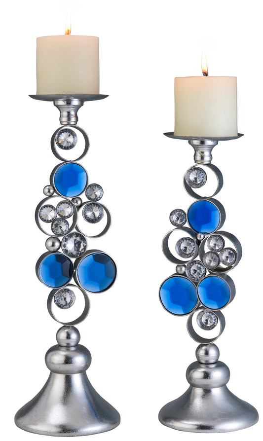 14" and 16" Tall Polyresin" Dazzle" Candleholder, Silver finish (Set of 2)