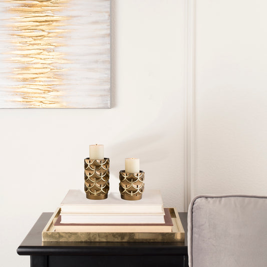 5.5" and 8" Tall Polyresin "Mystic Owl" Candleholder, Golden finish (Set of 2)