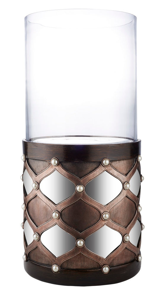 22" Tall Candleholder with Hurricane Glass, Arabesque Mirror Design