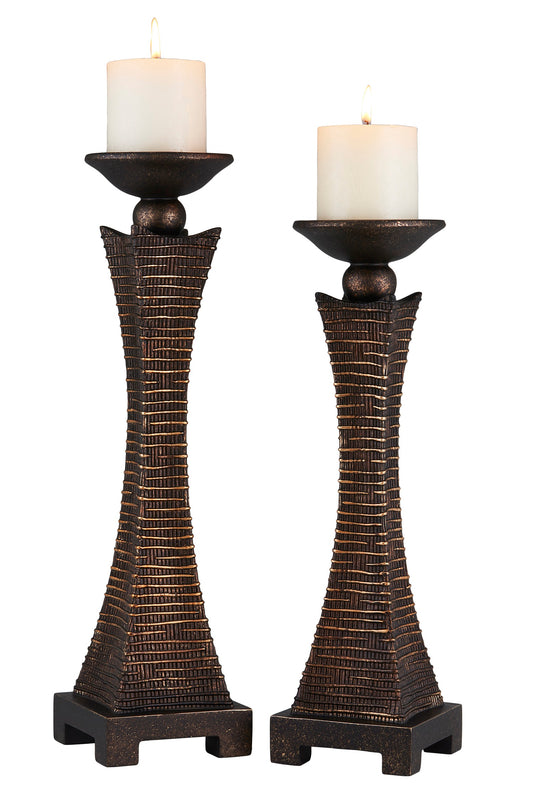 15.75" and 17.5" Tall "Kayan" Candleholder, Bronze Rustic finish (Set of 2)
