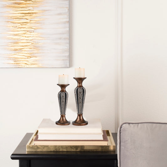 12" and 14" Tall "Everly" Candleholder, Bronze and Chrome finish (Set of 2)