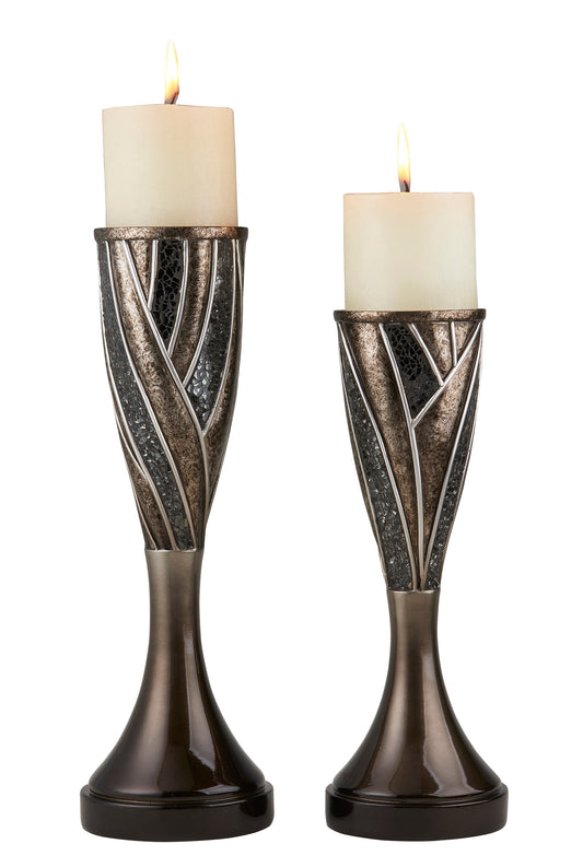 12" and 14" Tall" Lelei" Candleholder, Silvery and Bronze finish (Set of 2)
