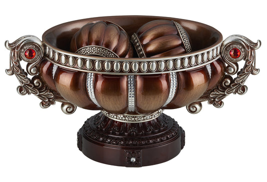 8.75" Tall" Delicata" Footed Decorative Bowl, Bronze with Silver Accents