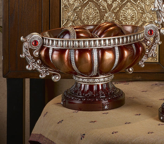 8.75" Tall" Delicata" Footed Decorative Bowl, Bronze with Silver Accents