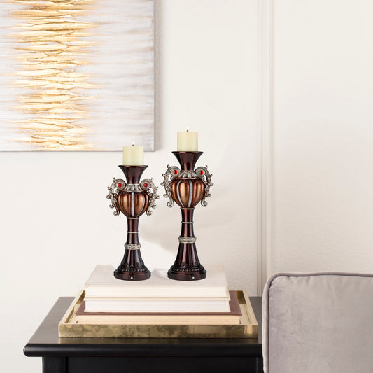 16" and 18" Tall" Delicata" Urn-Shaped Candleholder, Bronze (Set of 2)