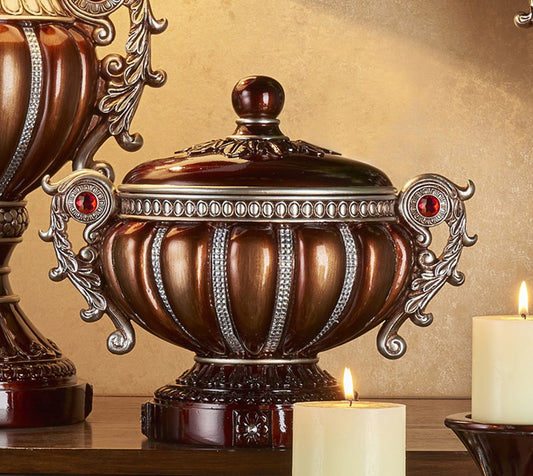 11.5" Tall" Delicata" Decorative Jewelry Box, Reddish Bronze with Silver Accents