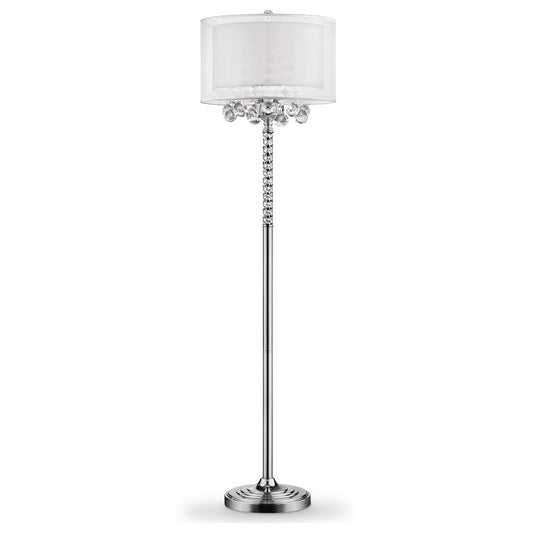 62.5" Tall Floor Lamp "Moiselle", Silver and Crystal Accents, Silvery Shade