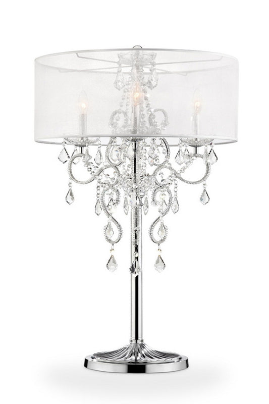 35" Tall Table Lamp "Evangelia", Silver finish and Crystal Accents, Clear Shade