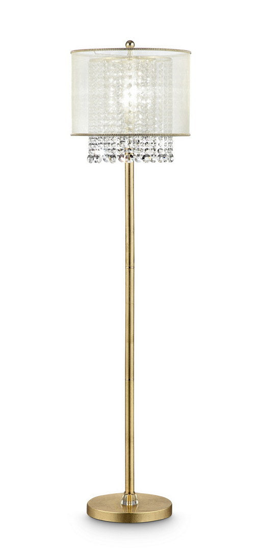 65" Tall Floor Lamp "Bhavya" w/ Gold finish and Crystal Accents, White Shade