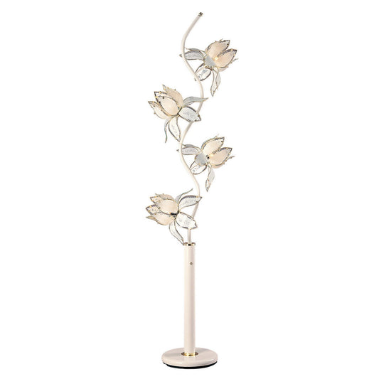 73" Tall Floor Lamp, 4 White and Gold Flower Shaped Lights with Crystal Accents