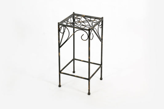 21.06" Medium Celtic Clover Square Black / Gold Cast Metal Plant Stand