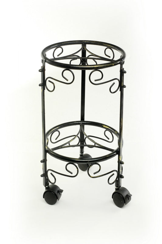 18" H Dual Black / Gold Cast Metal Plant Stand w/ Wheels