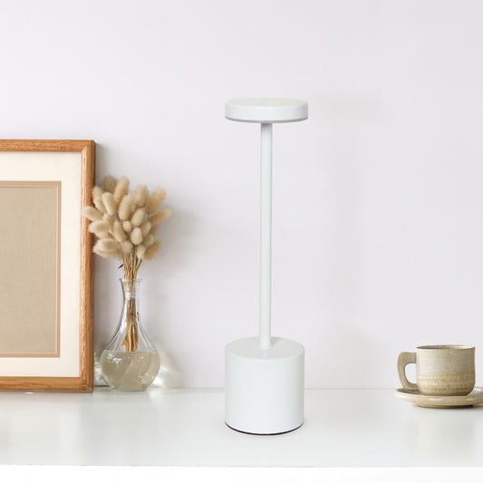 Simple Designs 12.75_ Mushroom Magic Disc Dimming & Rechargeable Cordless 4-Way Touch Sensor Stick Desk Lamp, White