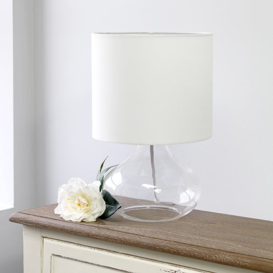 Simple Designs 13.75_ Contemporary Curved Glass Table Lamp, Clear with White Shade