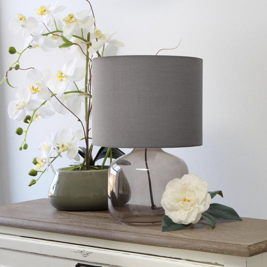 Simple Designs 13.75_ Contemporary Glass Table Lamp, Smoke Gray with Gray Shade