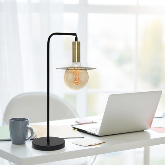 Simple Designs 24_ Cosmic Glow Futuristic Orb Table Lamp, for Living Room, Bedroom, Office, Black with Brass Accents