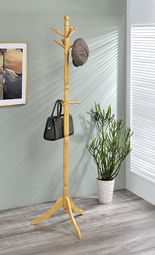 71.5" Tall Wooden Standing Coat Rack "Swivel" with Natural finish