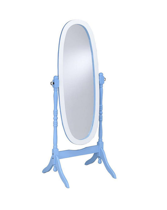 59.25" Tall "Cheval" Standing Oval Mirror with Wooden Frame, Blue and White