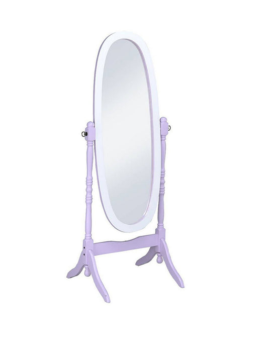 59.25" Tall "Cheval" Standing Oval Mirror with Wooden Frame, Purple and White
