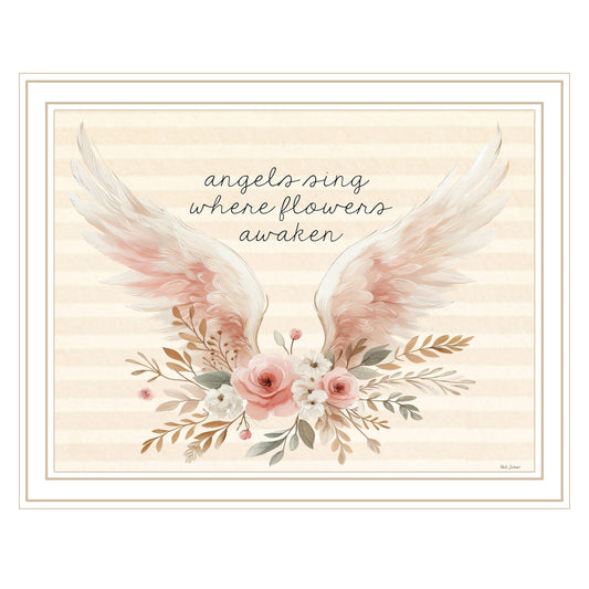 "Angels Sing Where Flowers Awaken" by Nicole DeCamp , Ready to Hang Framed Print, White Frame