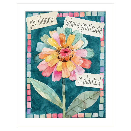 "Joy Blooms Inspirational Flower" by Nicole DeCamp , Ready to Hang Framed Print, White Frame