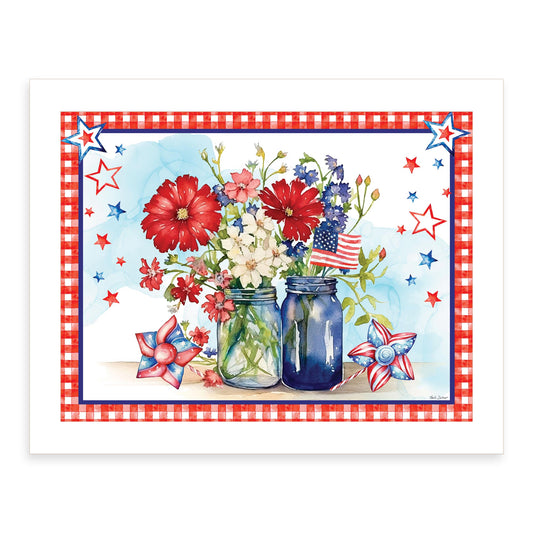 "Americana Floral Still Life" by Nicole DeCamp , Ready to Hang Framed Print, White Frame
