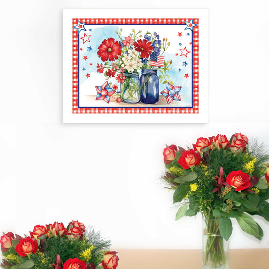 "Americana Floral Still Life" by Nicole DeCamp , Ready to Hang Framed Print, White Frame