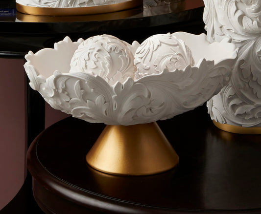 8.75" Alba White / Gold Baroque Scroll Bowl w/ Spheres