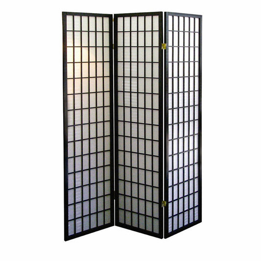 70" Tall 3-Panel Screen / Room Divider, Japanese Style with Black finish
