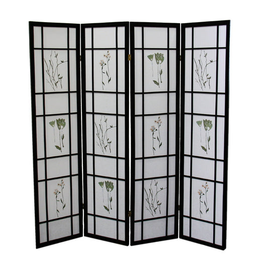 70" Tall 4-Panel Screen / Room Divider "Shoji", Black