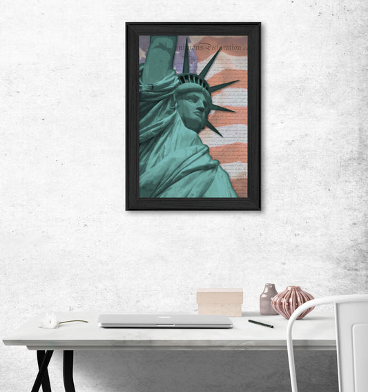 Lady Liberty Framed Wall Art for Living Room, Home Wall Decor By Lauren Rader, Black Frame
