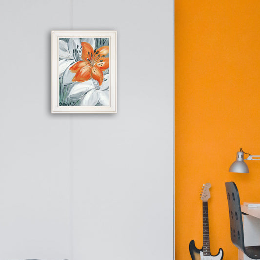 "Tiger Lily in Orange" by Roey Ebert, Ready to Hang Framed Print, White Frame